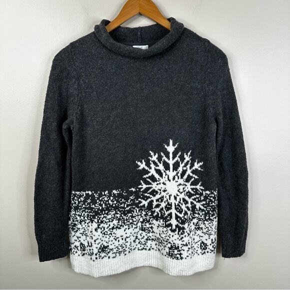 NEW J. Jill Sweater Womens Small Gray Winter Snowflake Cotton Blend Pullover - Picture 1 of 8